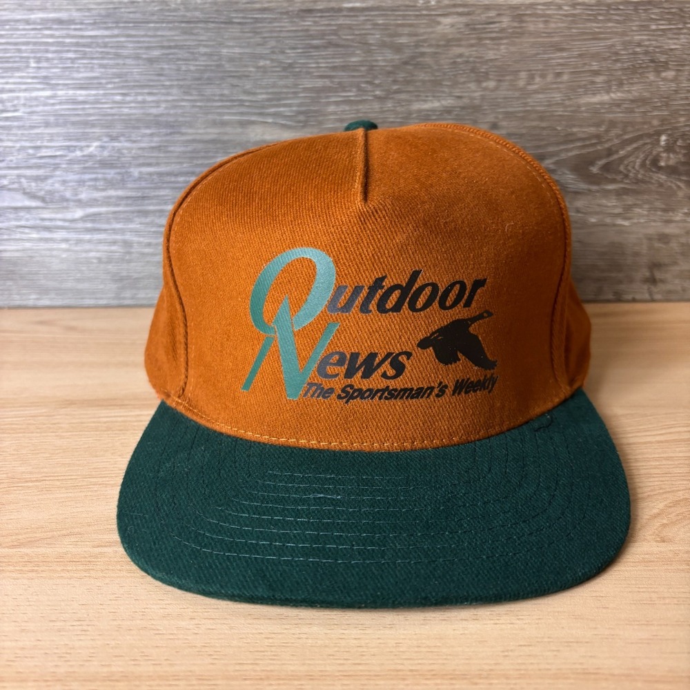 Vintage Outdoor News Hat Cap Strap Back Brown Green Trucker Adjustable